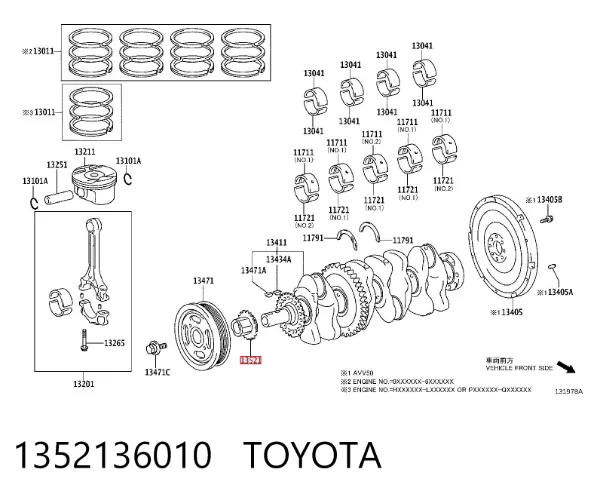 Engrenagem de cadeia da roda dentada de acionamento de cambota de motor 1352136010 Toyota