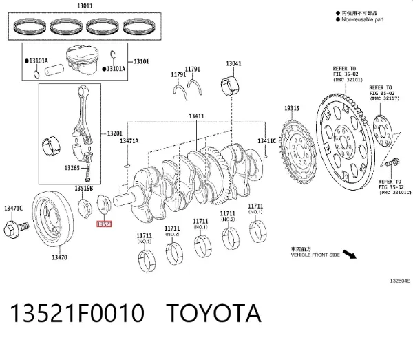 Engrenagem de cadeia da roda dentada de acionamento de cambota de motor 13521F0010 Toyota