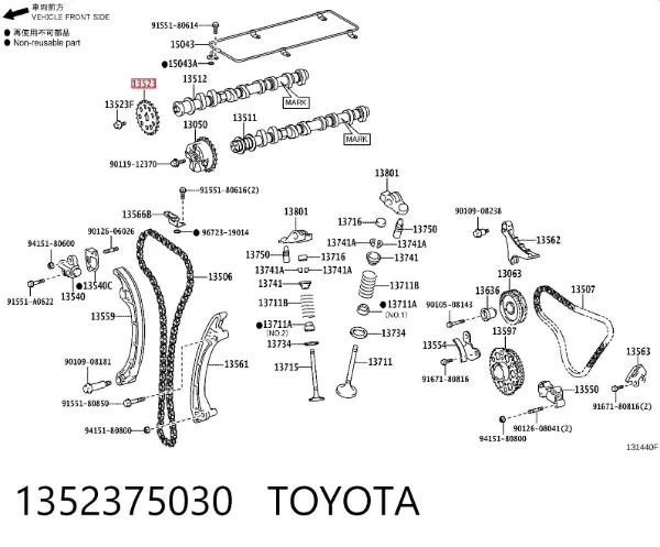 Engrenagem de cadeia de roda dentada da árvore distribuidora de escape de motor 1352375030 Toyota