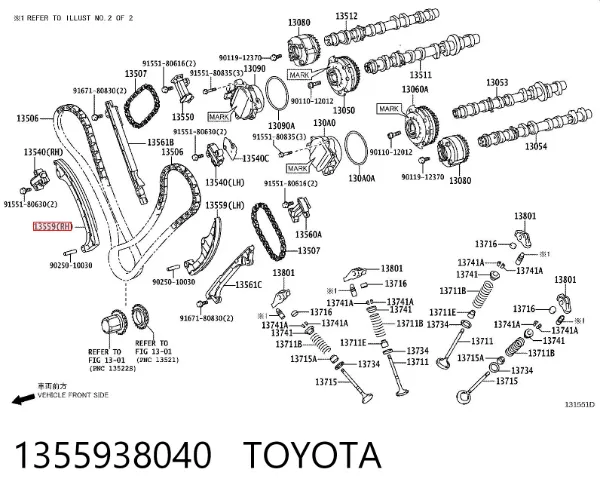 Amortecedor de cadeia do mecanismo de distribuição de gás, interno esquerdo 1355938040 Toyota