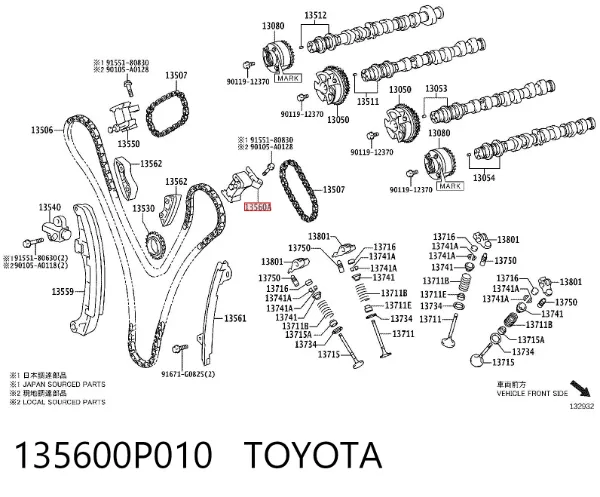 Reguladora de tensão esquerda da cadeia do mecanismo de distribuição de gás da árvore de cames 135600P010 Toyota