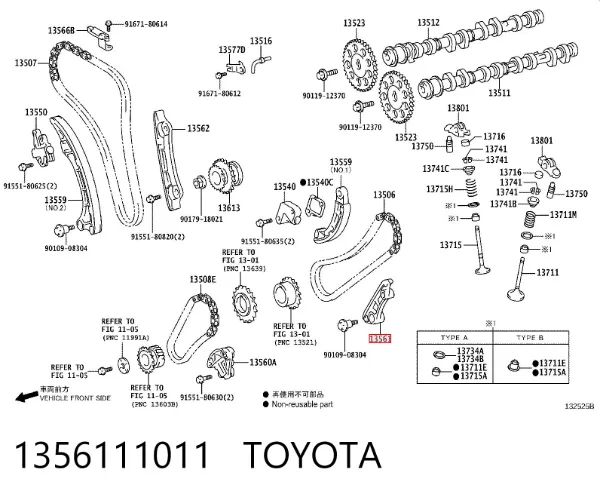 Amortecedor de cadeia do mecanismo de distribuição de gás, esquerdo Toyota Hilux GUN12, GUN13