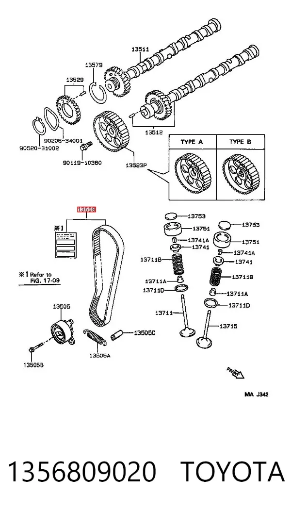 Correia do mecanismo de distribuição de gás 1356809020 Toyota