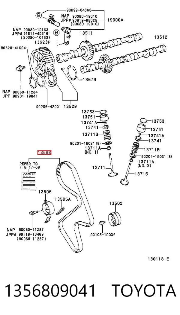 Correia do mecanismo de distribuição de gás 1356809041 Toyota