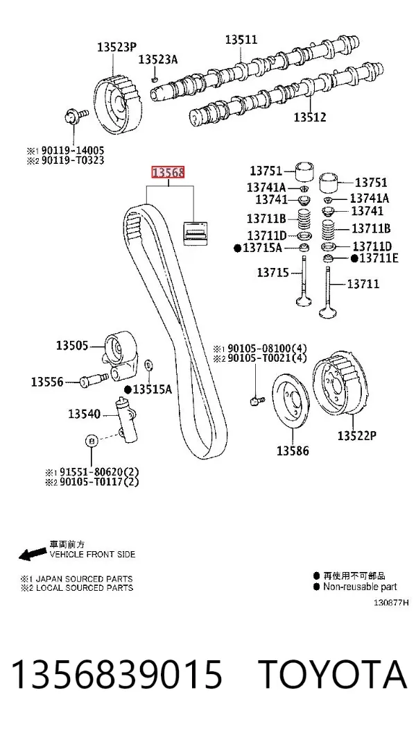 Correia do mecanismo de distribuição de gás 1356839015 Toyota