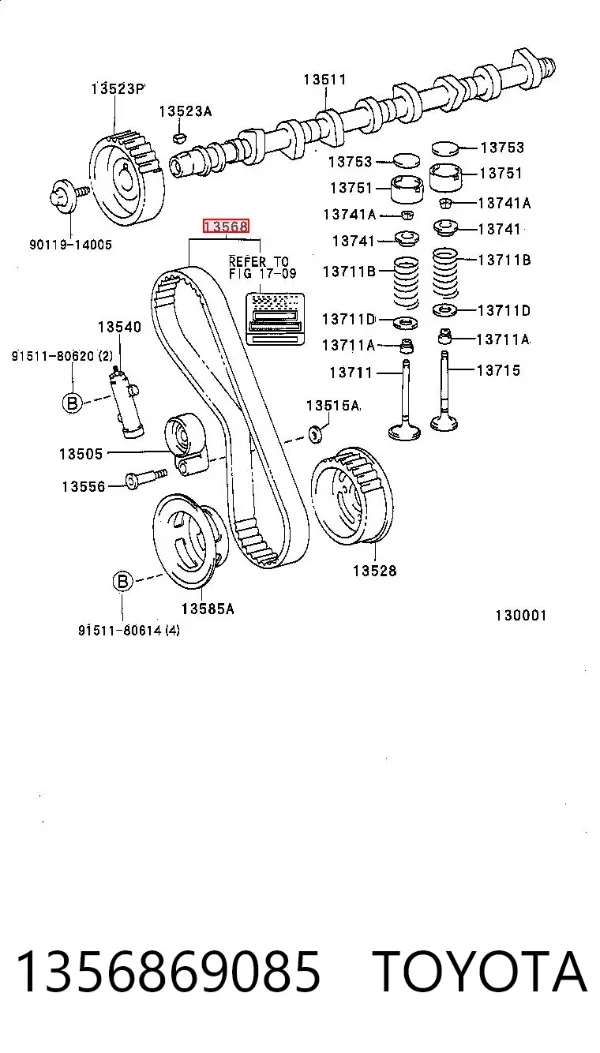 Correia do mecanismo de distribuição de gás 1356869085 Toyota