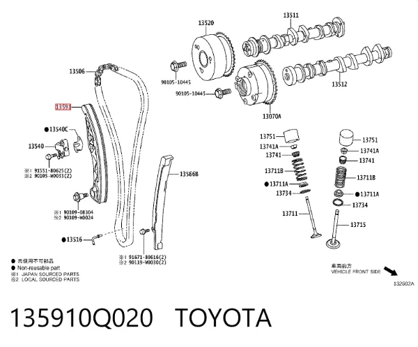 Sapato de reguladora de tensão da cadeia do mecanismo de distribuição de gás 135910Q020 Toyota