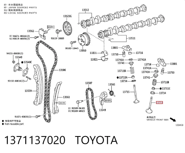 Válvula de admissão 1371137020 Toyota