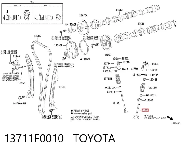 Válvula de admissão 13711F0010 Toyota