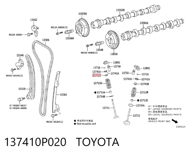 Peça inserida de válvula 137410P020 Toyota