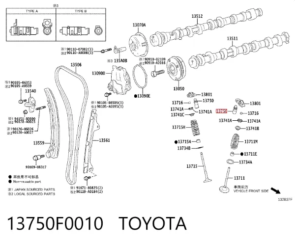 Compensador hidrâulico (empurrador hidrâulico), empurrador de válvulas 13750F0010 Toyota