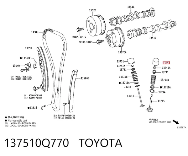 Compensador hidrâulico (empurrador hidrâulico), empurrador de válvulas 137510Q770 Toyota