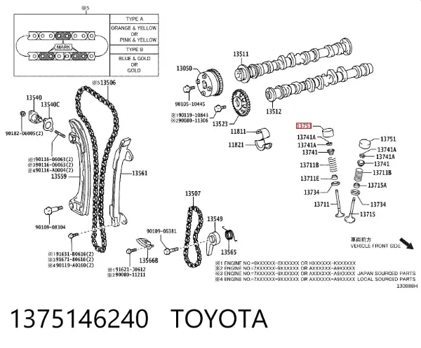 Compensador hidrâulico (empurrador hidrâulico), empurrador de válvulas 1375146240 Toyota