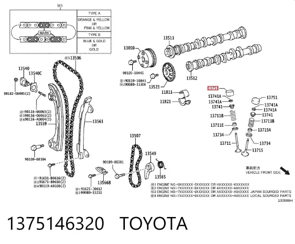 Compensador hidrâulico (empurrador hidrâulico), empurrador de válvulas 1375146320 Toyota