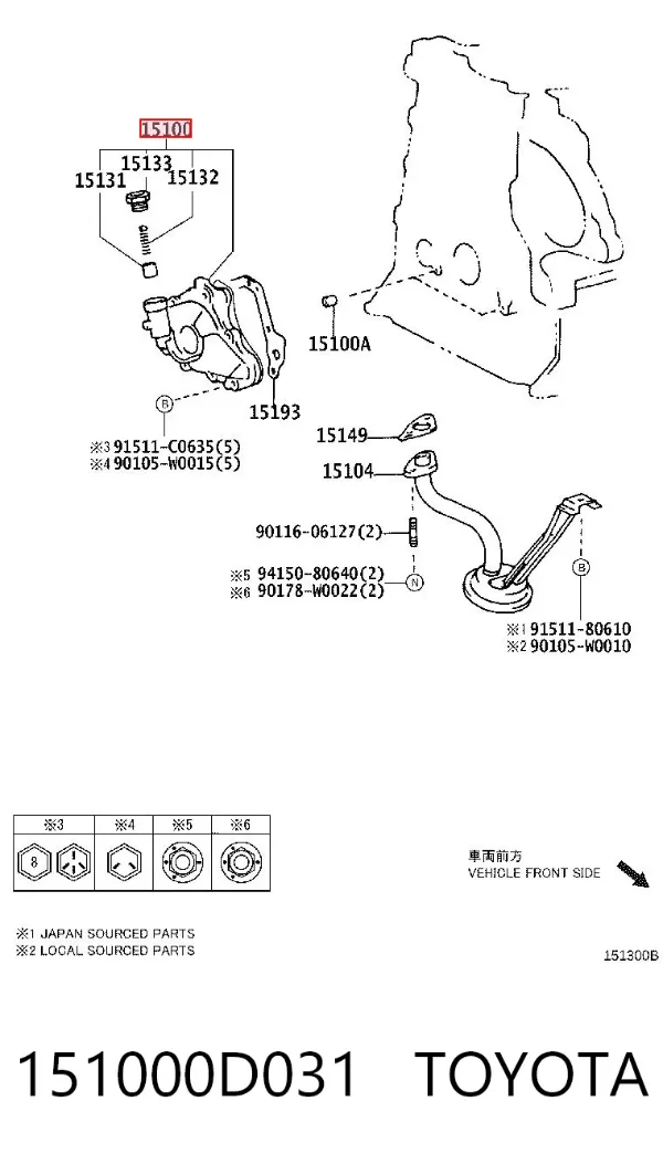 Bomba de óleo 151000D031 Toyota