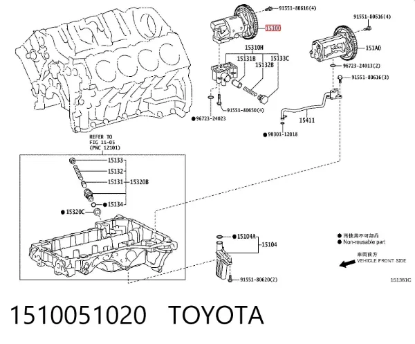 Bomba de óleo 1510051020 Toyota