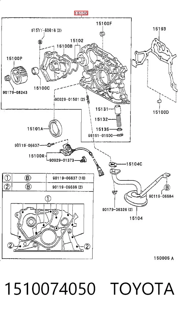 Bomba de óleo 1510074050 Toyota