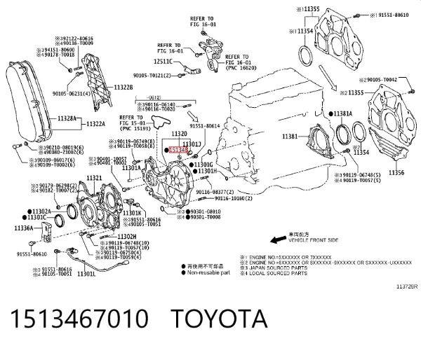 Vedante de rolha de panela de motor 1513467010 Toyota