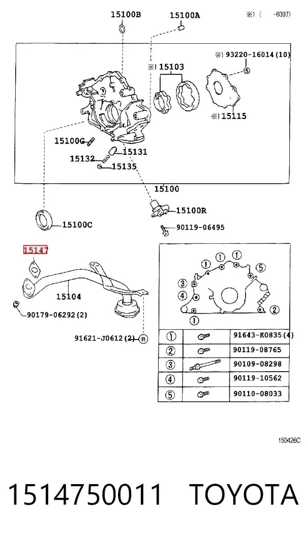Vedante anular de filtro da Caixa Automática de Mudança 1514750011 Toyota
