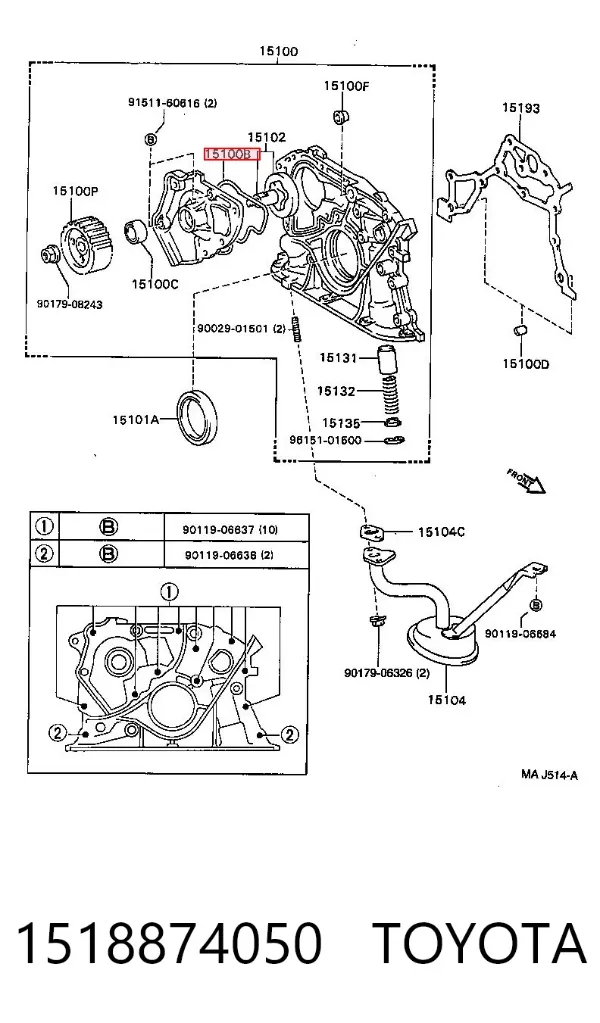 Vedante de bomba de óleo 1518874050 Toyota