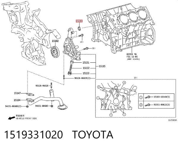 Vedante de bomba de óleo 1519331020 Toyota