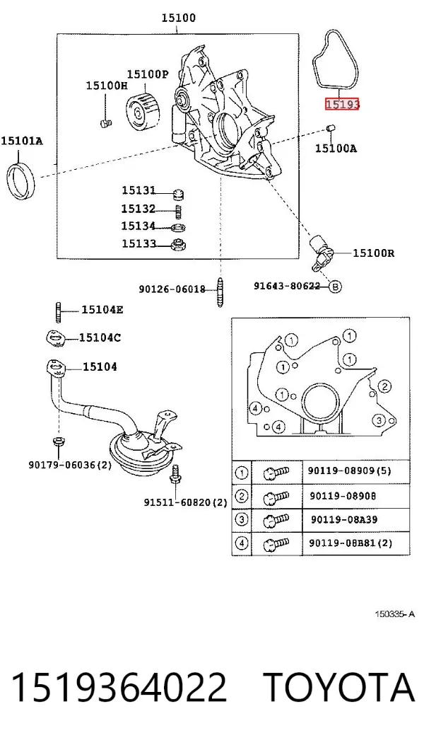 Vedante de bomba de óleo 1519364022 Toyota