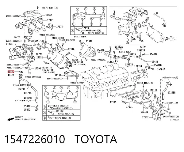 Vedante de mangueira de derivação de óleo de turbina 1547226010 Toyota