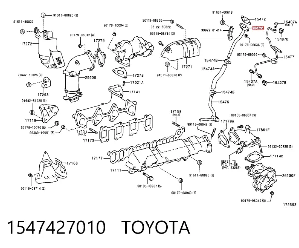 Tubo (mangueira) de derivação de óleo de turbina 1547427010 Toyota