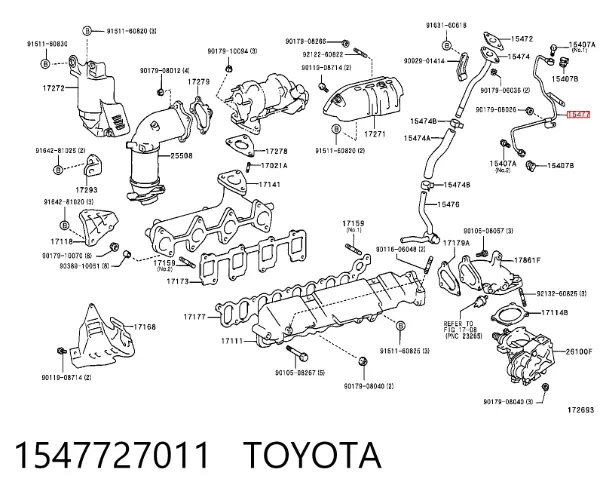 Tubo (mangueira) de fornecimento de óleo de turbina 1547727011 Toyota
