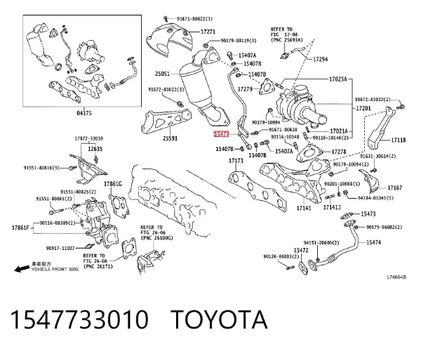 Tubo (mangueira) de fornecimento de óleo de turbina 1547733010 Toyota