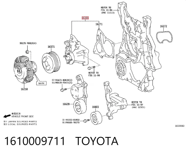 Bomba de água (bomba) de esfriamento 1610009711 Toyota