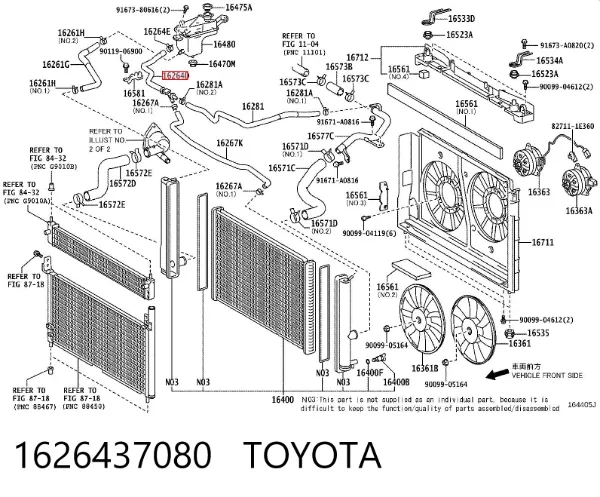 Mangueira superior do tanque de expansão 1626437080 Toyota