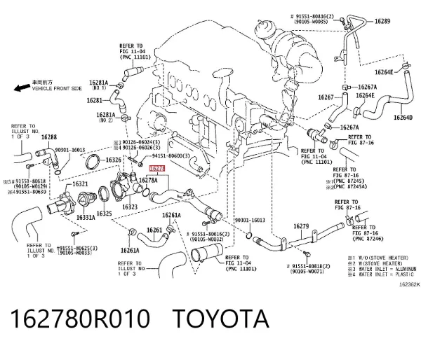Mangueira (cano derivado) do termostato 162780R010 Toyota