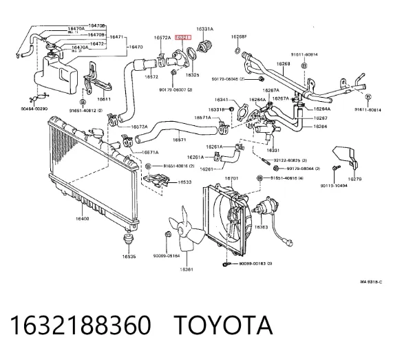 Tampa do termostato 1632188360 Toyota