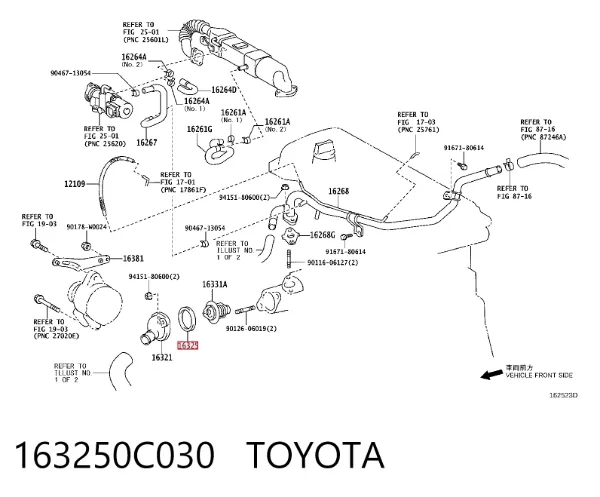 Vedante de termostato 163250C030 Toyota