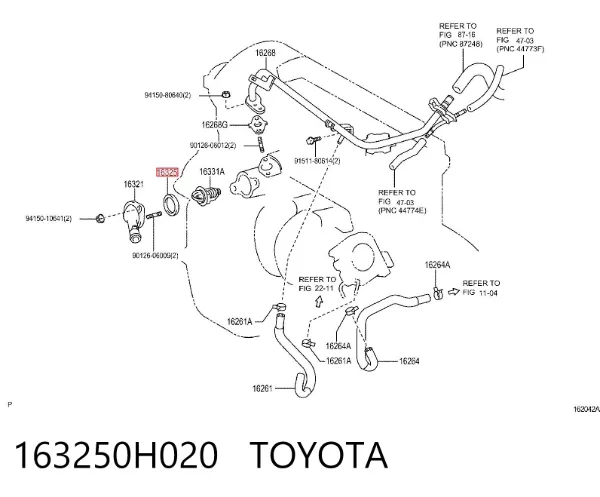 Vedante de termostato 163250H020 Toyota
