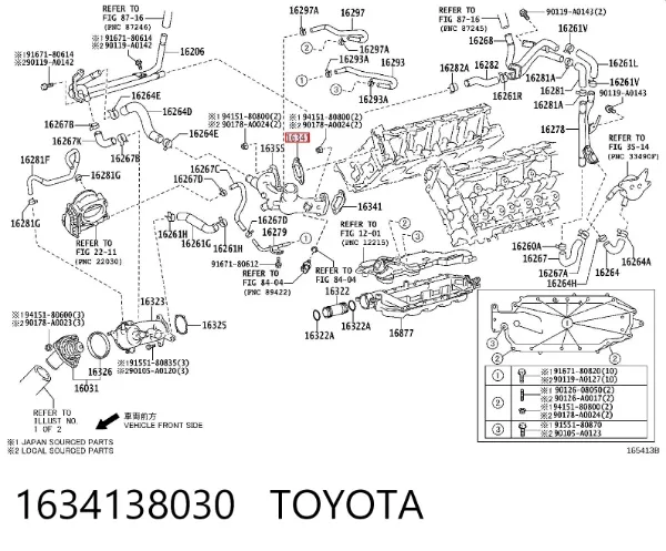 Vedante de caixa do termostato 1634138030 Toyota