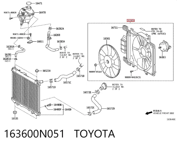 Difusor do radiador de esfriamento, montado com motor e roda de aletas 163600N051 Toyota