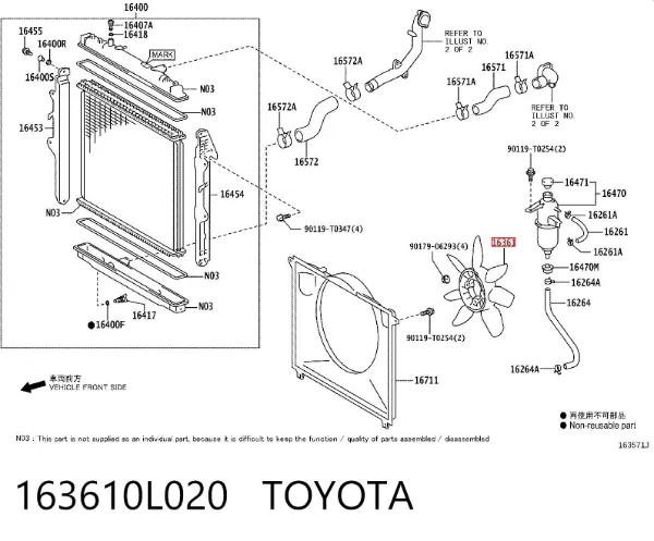 Ventilador (roda de aletas) do radiador de esfriamento 163610L020 Toyota