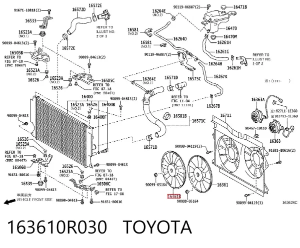 Ventilador (roda de aletas) do radiador de esfriamento direito 163610R030 Toyota