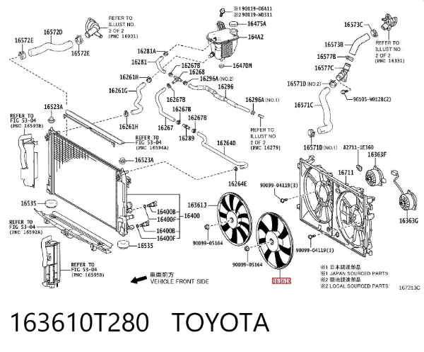 Ventilador (roda de aletas) do radiador de esfriamento esquerdo 163610T280 Toyota