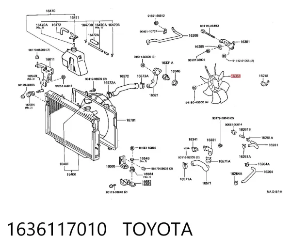 Difusor do radiador de aparelho de ar condicionado 1636117010 Toyota