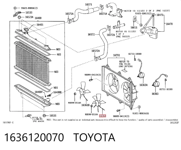Ventilador (roda de aletas) do radiador de esfriamento esquerdo 1636120070 Toyota