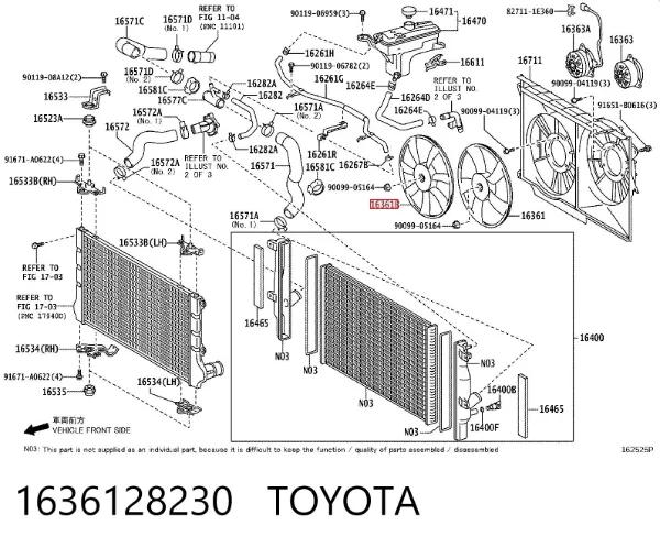 Ventilador (roda de aletas) do radiador de esfriamento direito 1636128230 Toyota