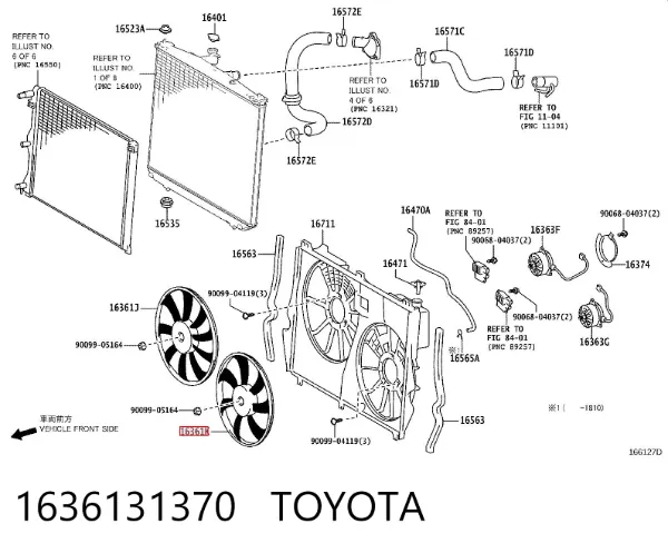 Ventilador (roda de aletas) do radiador de esfriamento 1636131370 Toyota