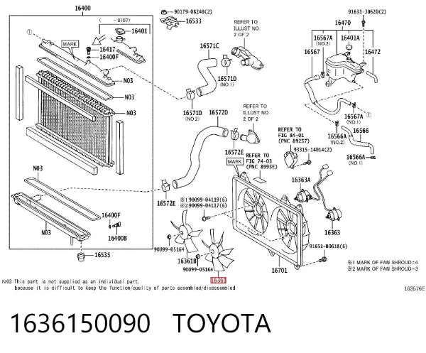 Ventilador (roda de aletas) do radiador de esfriamento 1636150090 Toyota