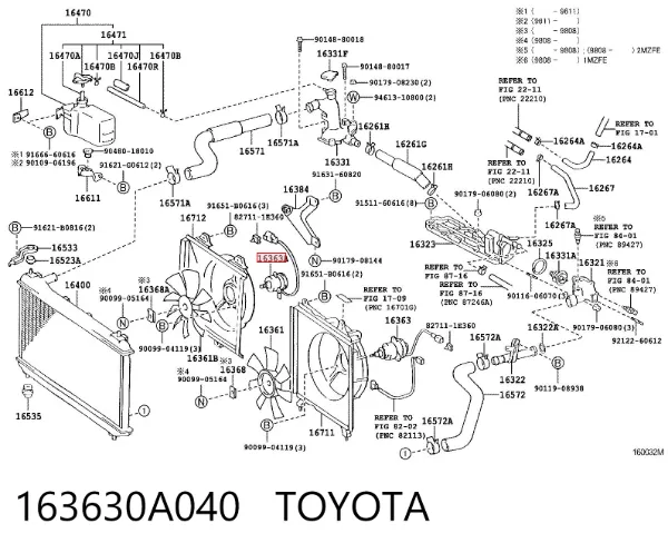 Ventilador (roda de aletas) do radiador de esfriamento 163630A040 Toyota