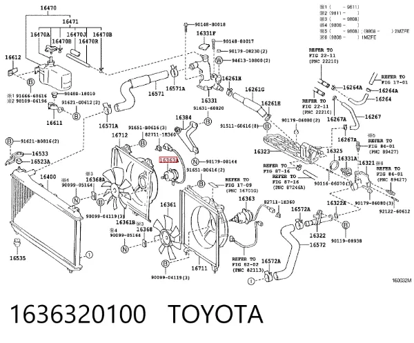 Motor de ventilador do sistema de esfriamento 1636320100 Toyota