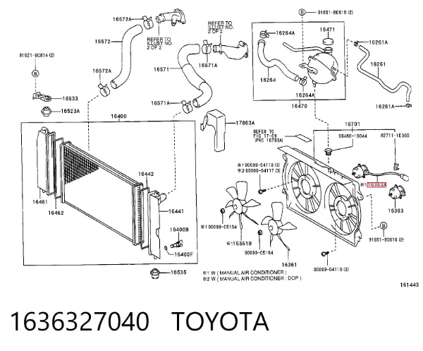 Motor direito de ventilador do sistema de esfriamento 1636327040 Toyota