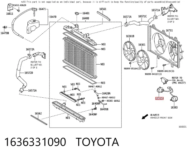 Motor direito de ventilador do sistema de esfriamento 1636331090 Toyota